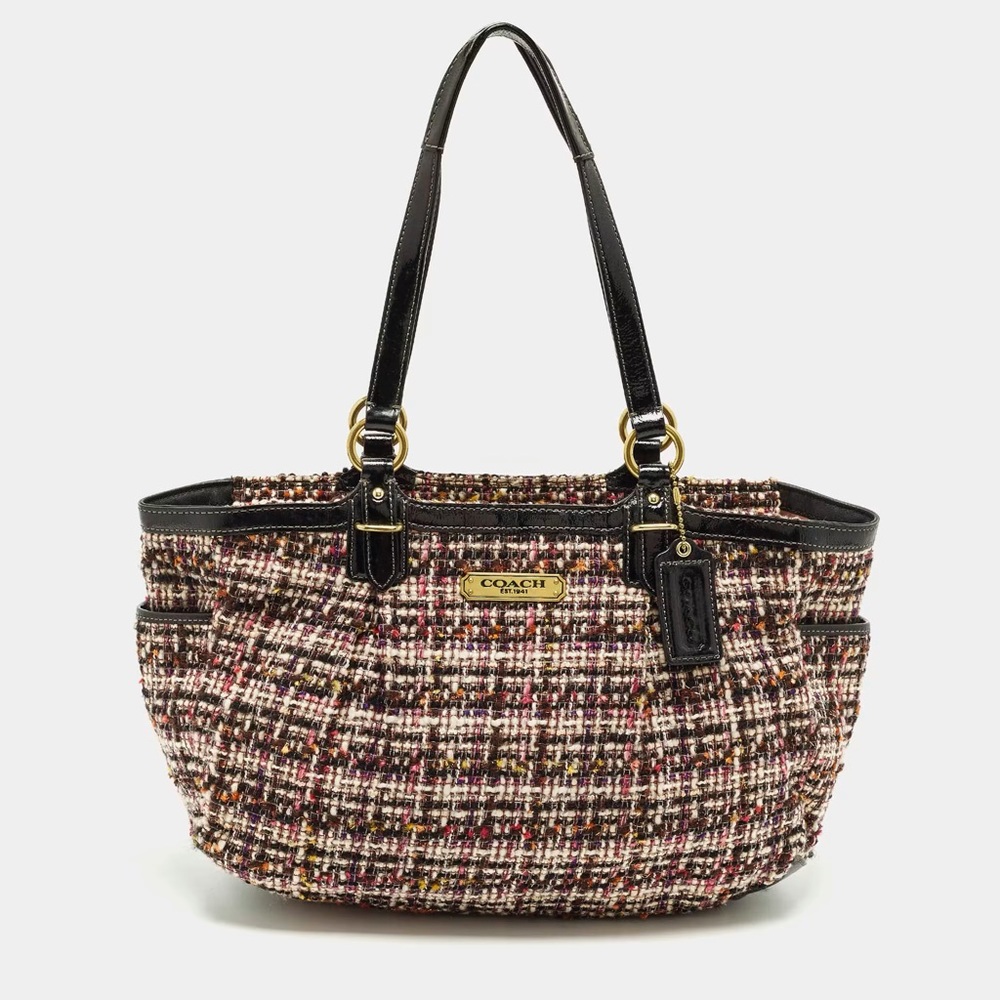 Coach Black/Multicolor Galaxy Tweed and Patent Leather Satchel